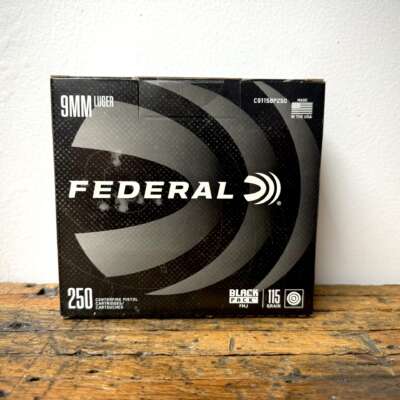 Federal 9mm 115gr FMJ BLACK PACK Ammo 250rd Boxes